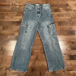 PacSun Extreme Baggy Cargo Jeans - Light Wash Denim (32x32)